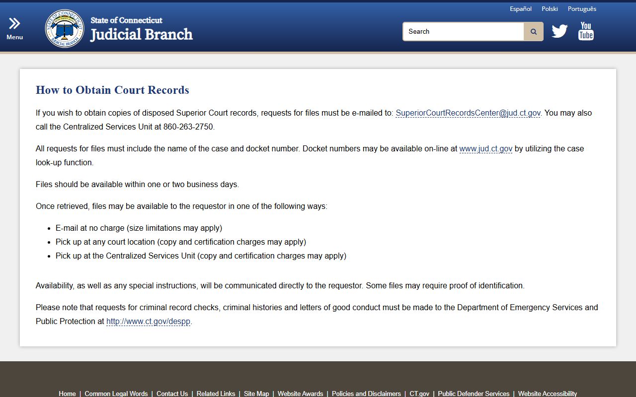 Connecticut court records request process and guidelines
